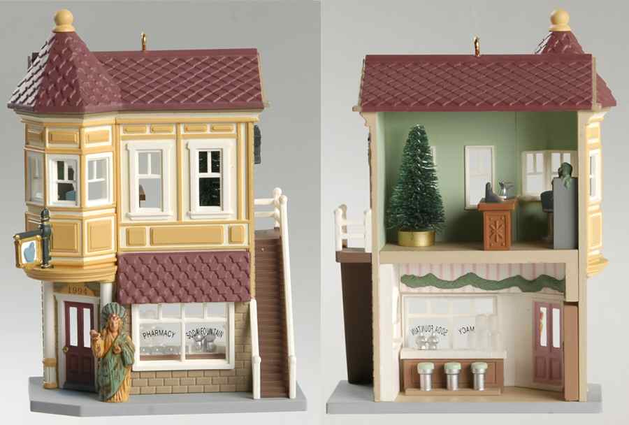 Nostalgic Houses & Shops 1994-Neighborhood Drugstore - Boxed by Hallmark Gold Crown-1