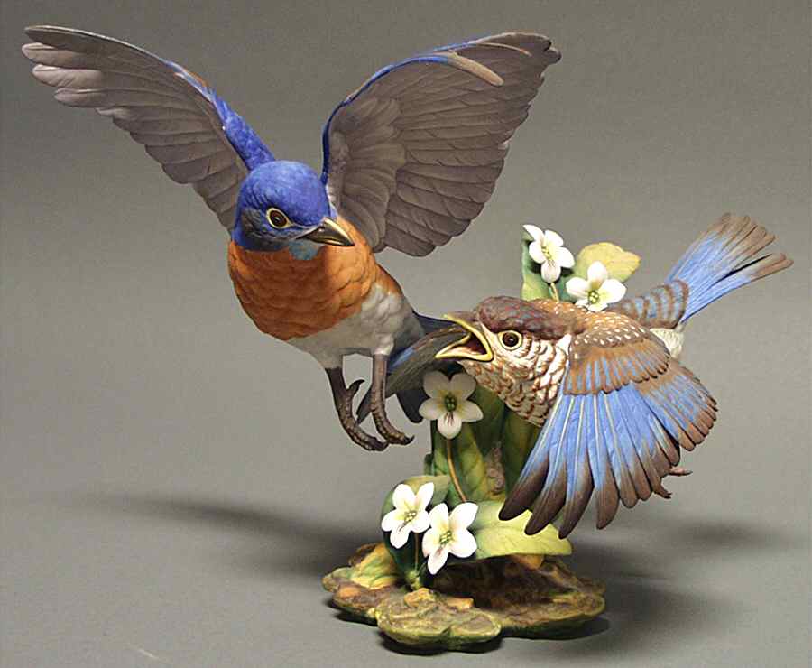 Gunther Granget Birds Eastern Bluebirds (Reluctant Fledgling) - Boxed by Hutschenreuther-1