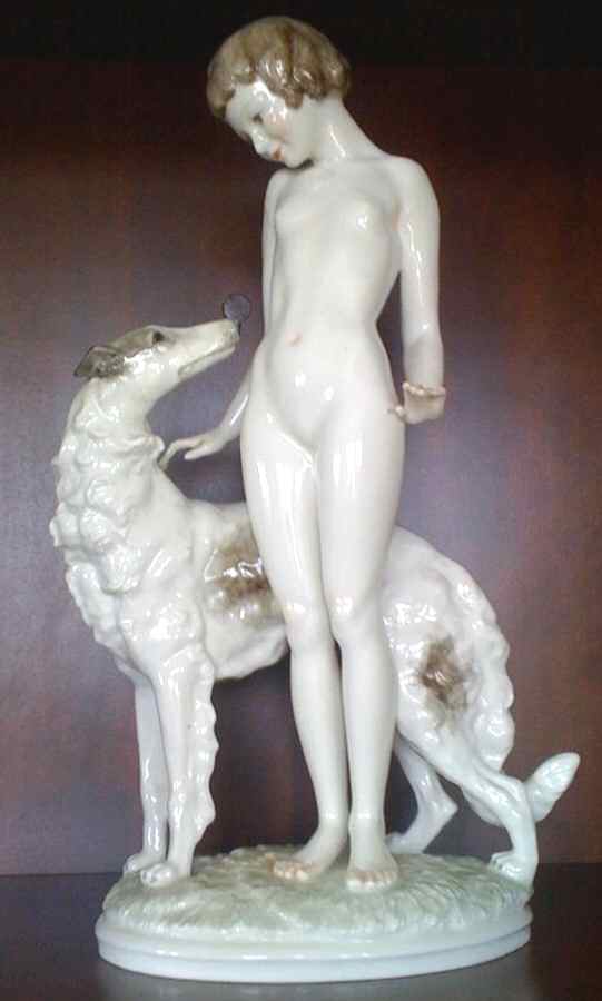 Nudes Girl W/Borzoi - No Box by Hutschenreuther-1