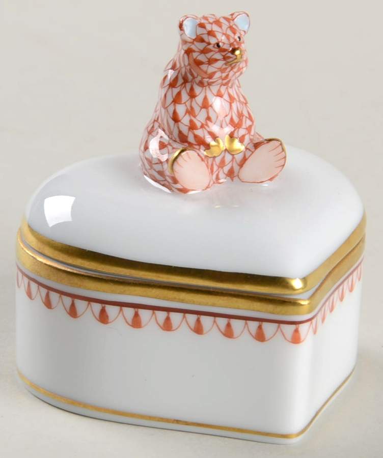 Boxes Bear-Heart Box-Rust  - No Box by Herend-1