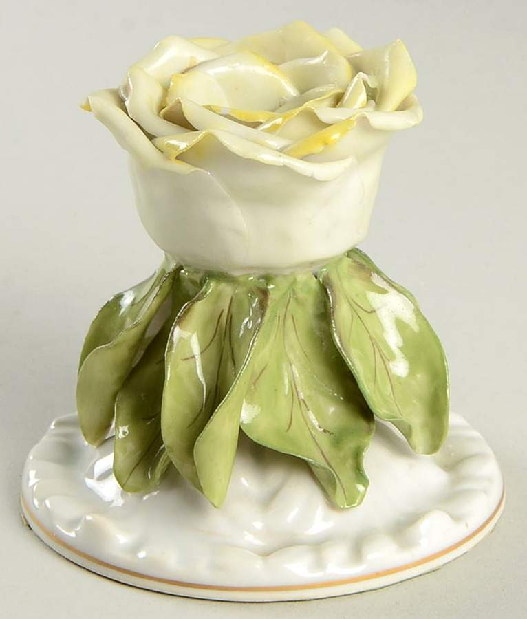 Floral-Plant Yellow Rose-Candlestick- - No Box by Herend-1