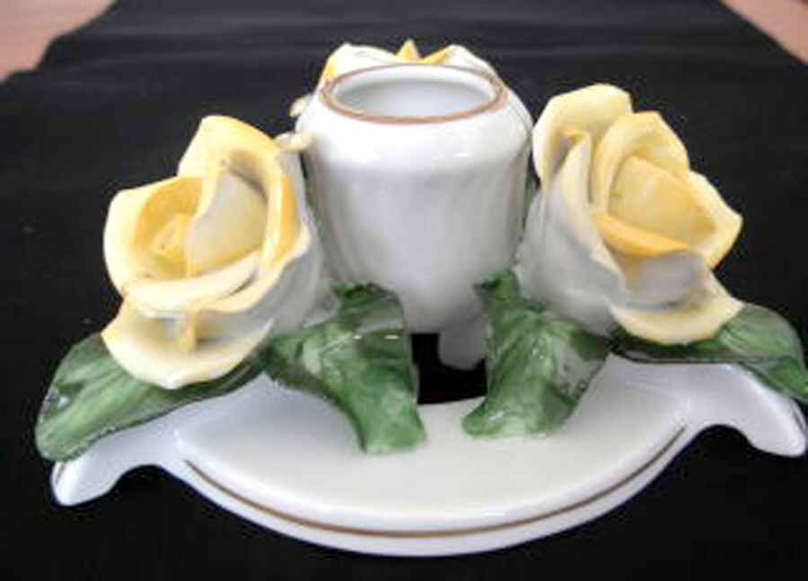 Floral-Plant Yellow Rose-Candleholder - No Box by Herend-1
