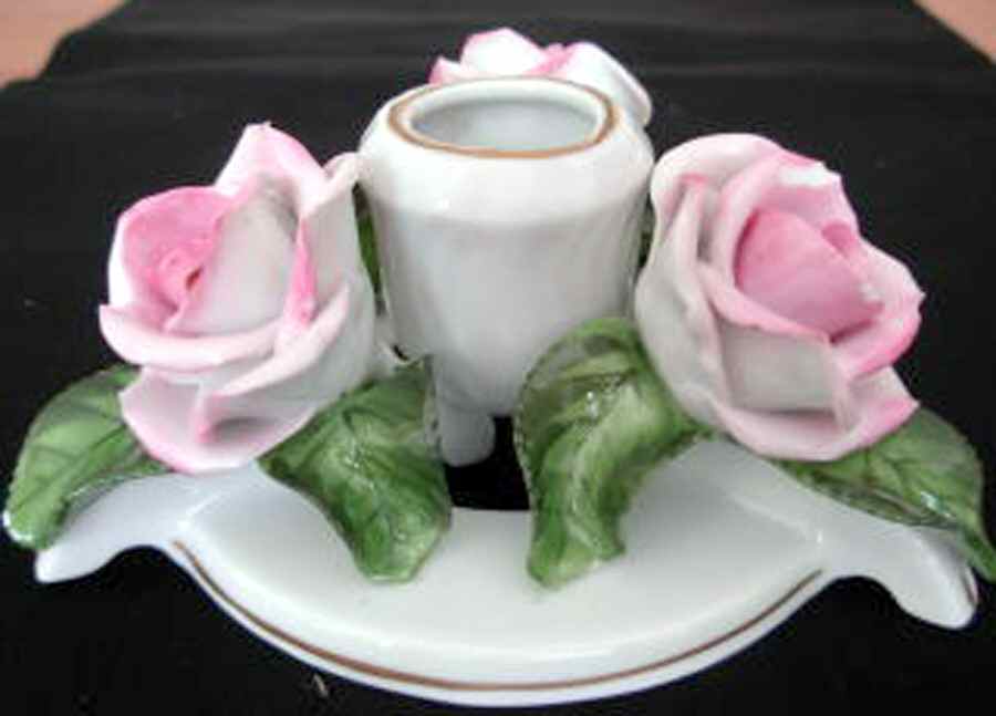 Floral-Plant Red Rose-Candleholder - No Box by Herend-1