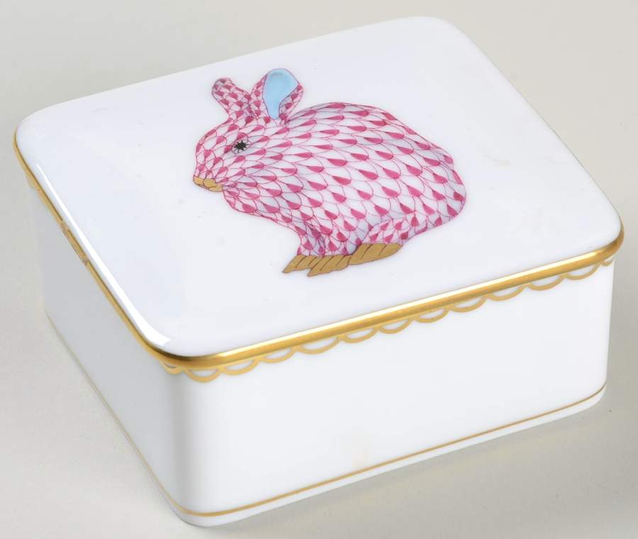 Boxes Bunny Sitting Box - Raspberry  - No Box by Herend-1