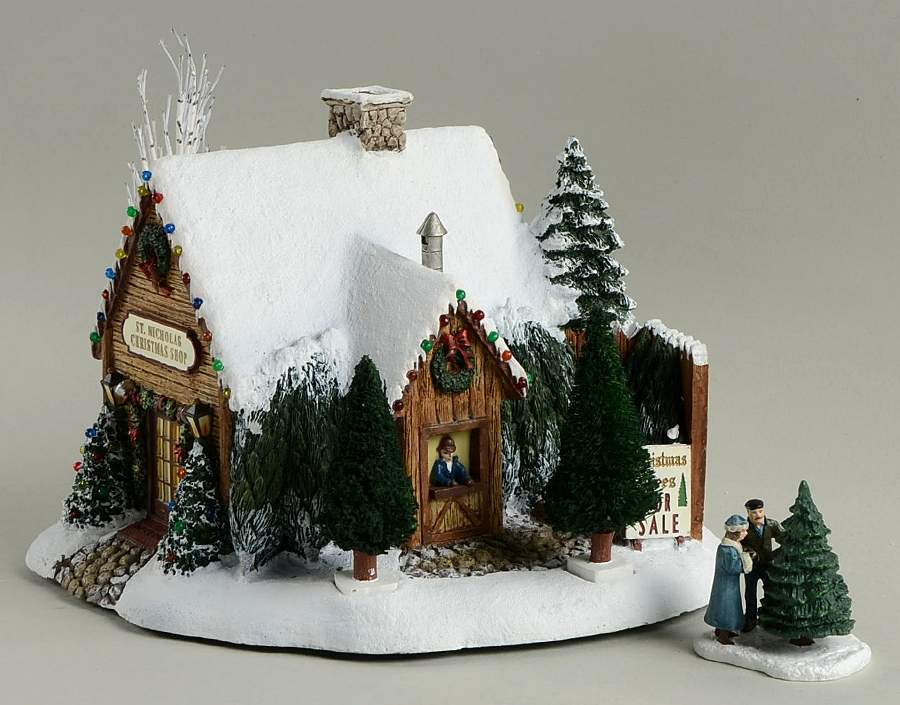 Thomas Kinkades Village Christmas St Nicholas Christmas Shop With Couple - No Box by Hawthorne Village-1