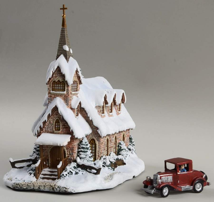 Thomas Kinkades Village Christmas Light Of Hope Church - Set Of 2 - No Box by Hawthorne Village-1