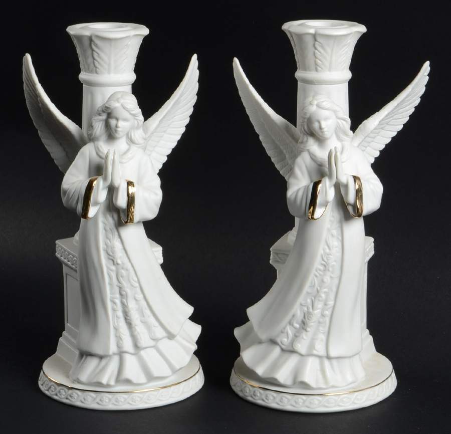 Homco Figurines Angel Candlestick Pair-Boxed White - No Box by Homco-1