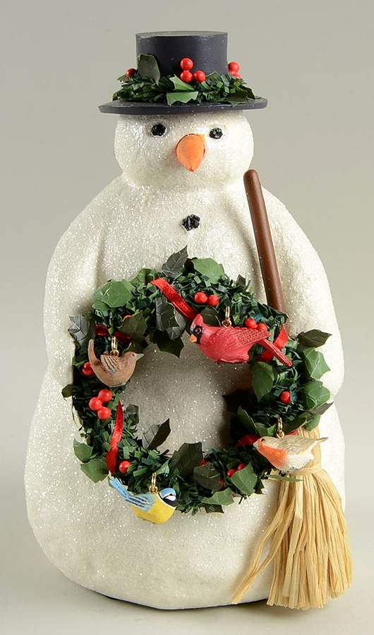 2005 Hallmark Christmas Ornaments Winter Friends-Snowman Wreath With Birds - Boxed by Hallmark Gold Crown-1