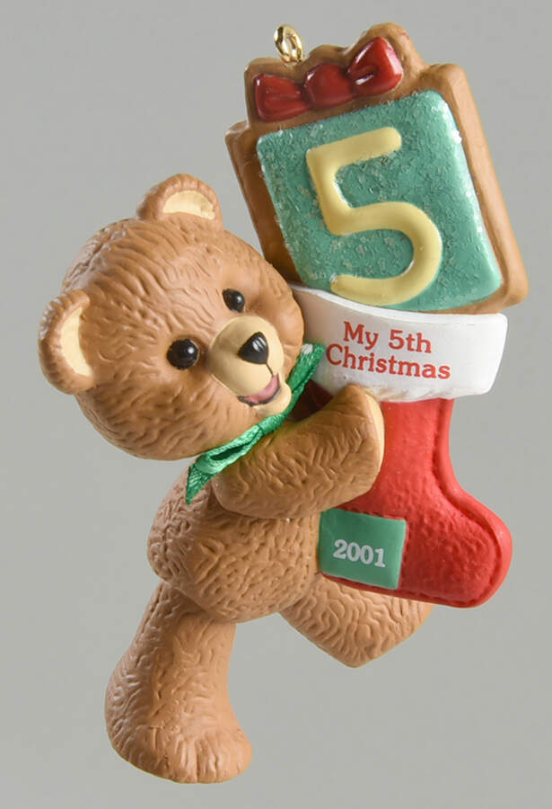 Child's Age Collection 2001-Childs 5th Christmas-Bear - Boxed by Hallmark Gold Crown-1