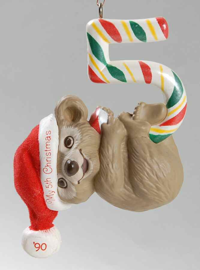 Child's Age Collection 1990-Childs 5th Christmas-Bear - Boxed by Hallmark Gold Crown-1