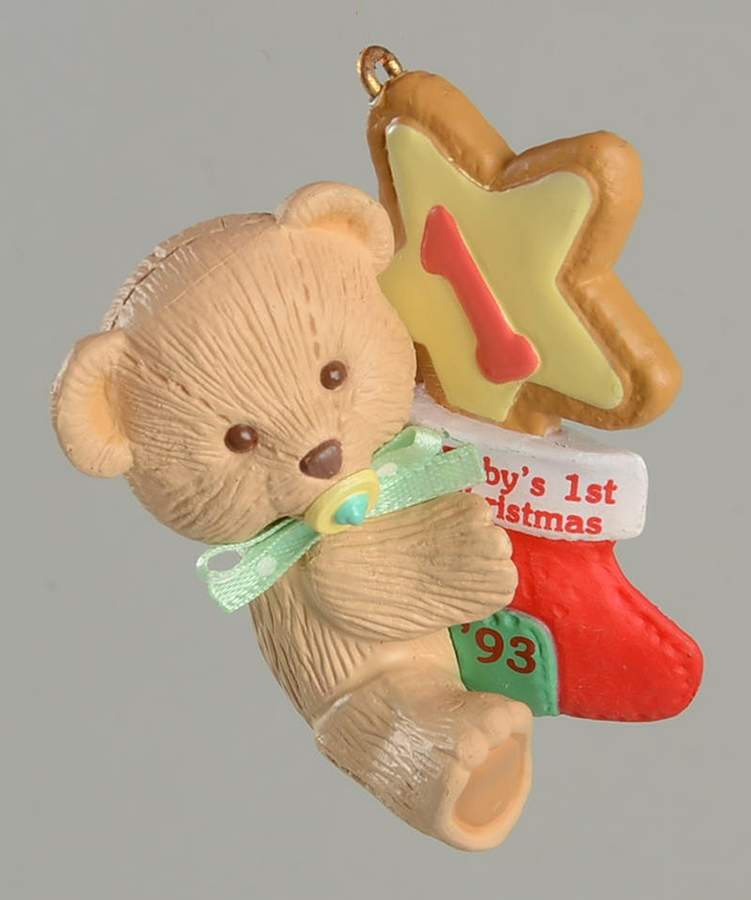 Child's Age Collection 1993-Babys 1st Christmas-Bear - Boxed by Hallmark Gold Crown-1