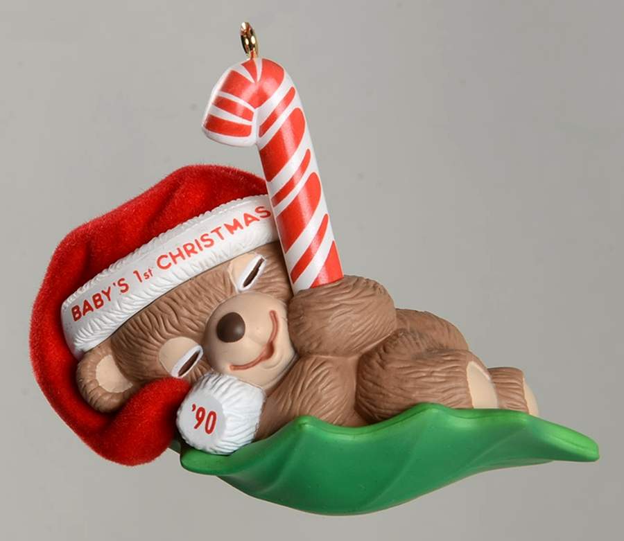 Child's Age Collection 1990-Babys 1st Christmas-Bear - Boxed by Hallmark Gold Crown-1