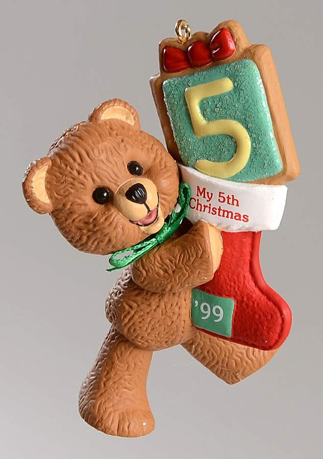 Child's Age Collection 1999-Childs 5th Christmas-Bear - Boxed by Hallmark Gold Crown-1