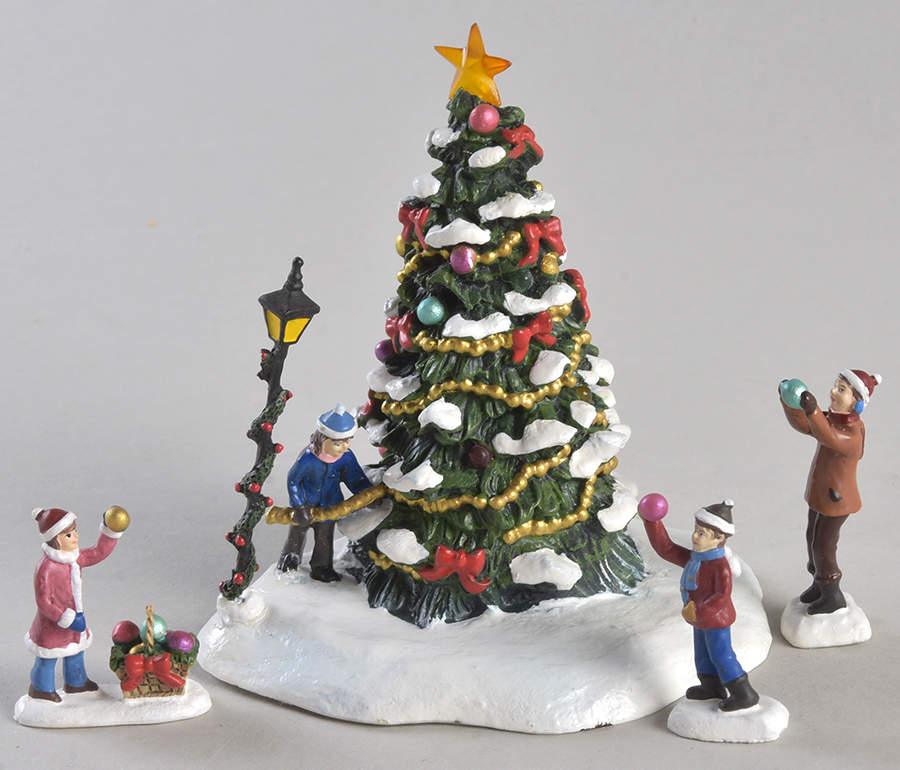 Christmas Village Accessories Christmas Tree And Lamp Pole-Set Of 4 - Boxed by Hawthorne Village-1