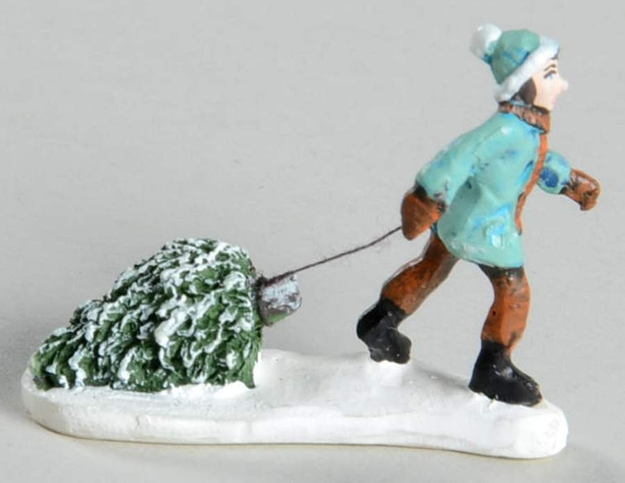 Christmas Village Accessories Boy Pulling Tree - No Box by Hawthorne Village-1