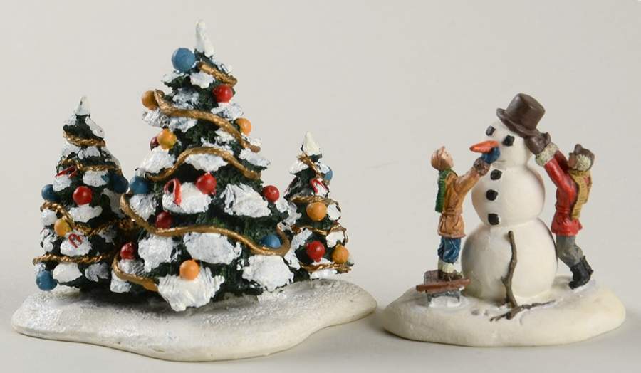 Christmas Village Accessories Snowman & Tree Set Of 2 - Boxed by Hawthorne Village-1