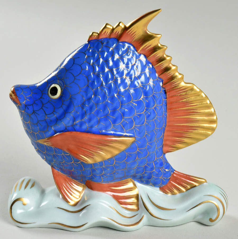 Fish Tropical Fish-Cobalt Blue - No Box by Herend-1