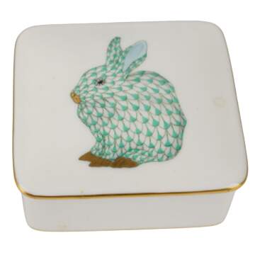 Boxes Bunny Sitting Box-Green - No Box by Herend-1