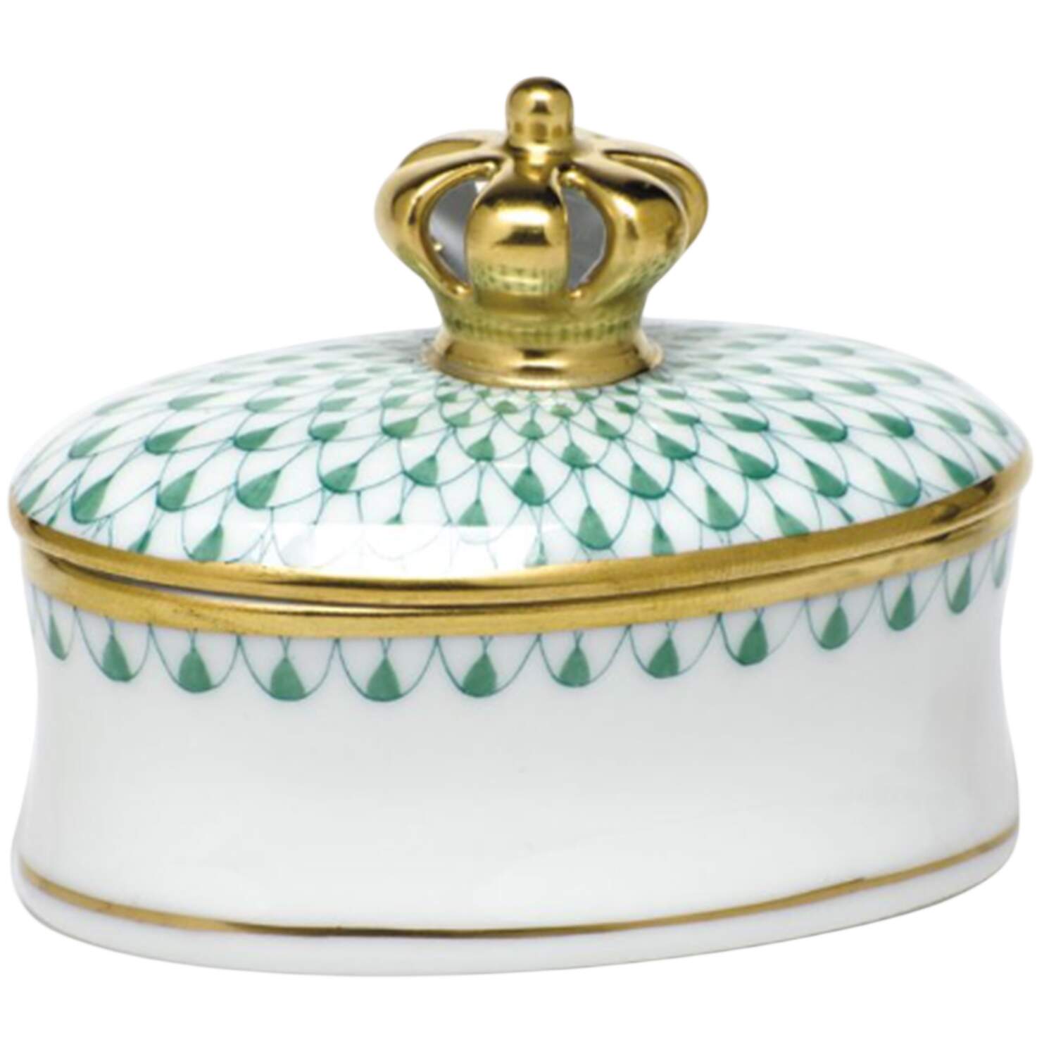 Boxes Oval Box W/Crown-Green  - No Box by Herend-1