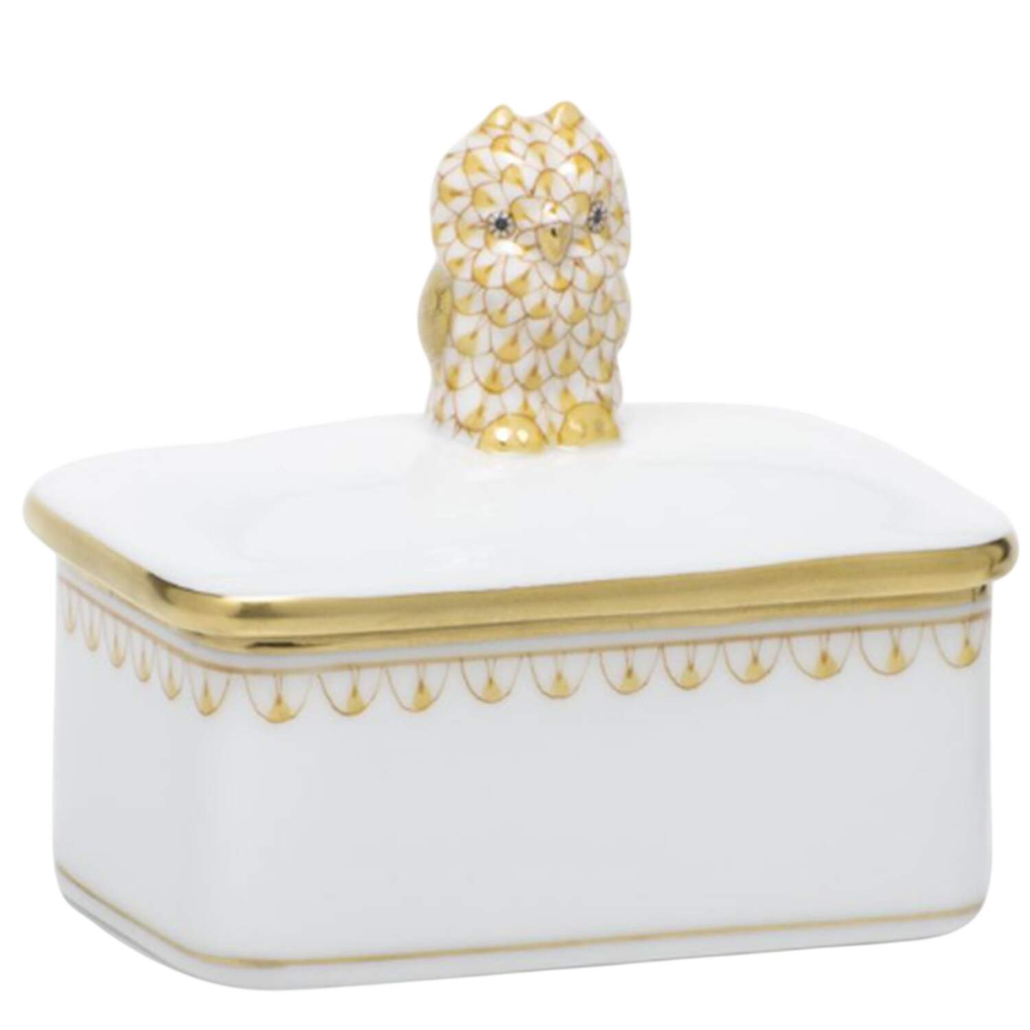 Boxes Rect Box W/Owl-Butterscotch  - No Box by Herend-1