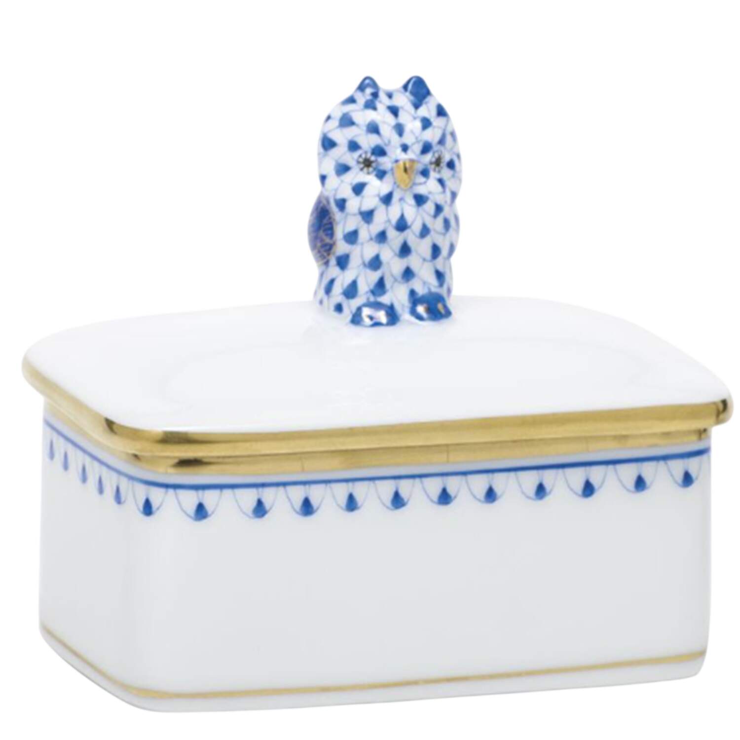 Boxes Rect Box W/Owl-Sapphire  - No Box by Herend-1