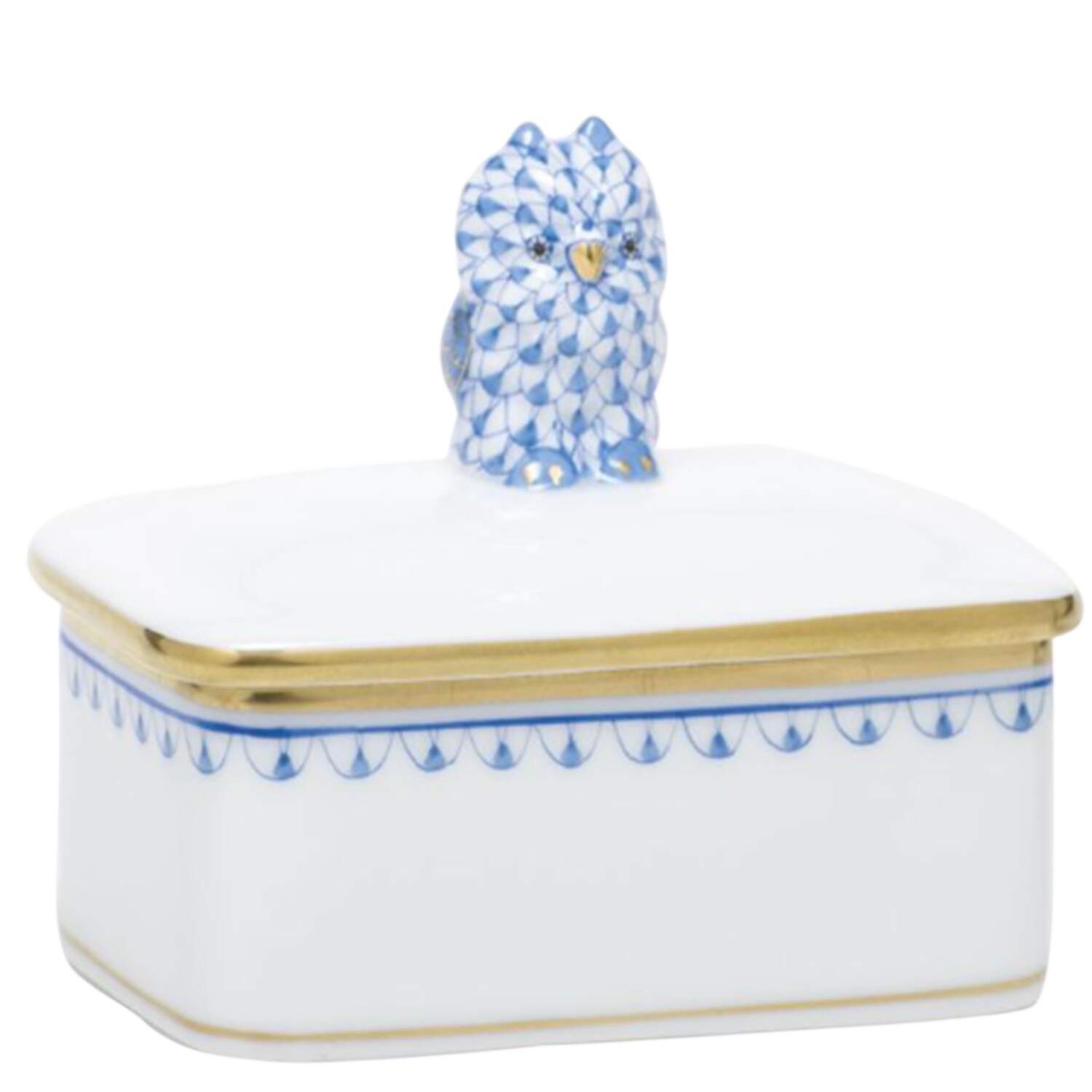 Boxes Rect Box W/Owl-Blue  - No Box by Herend-1