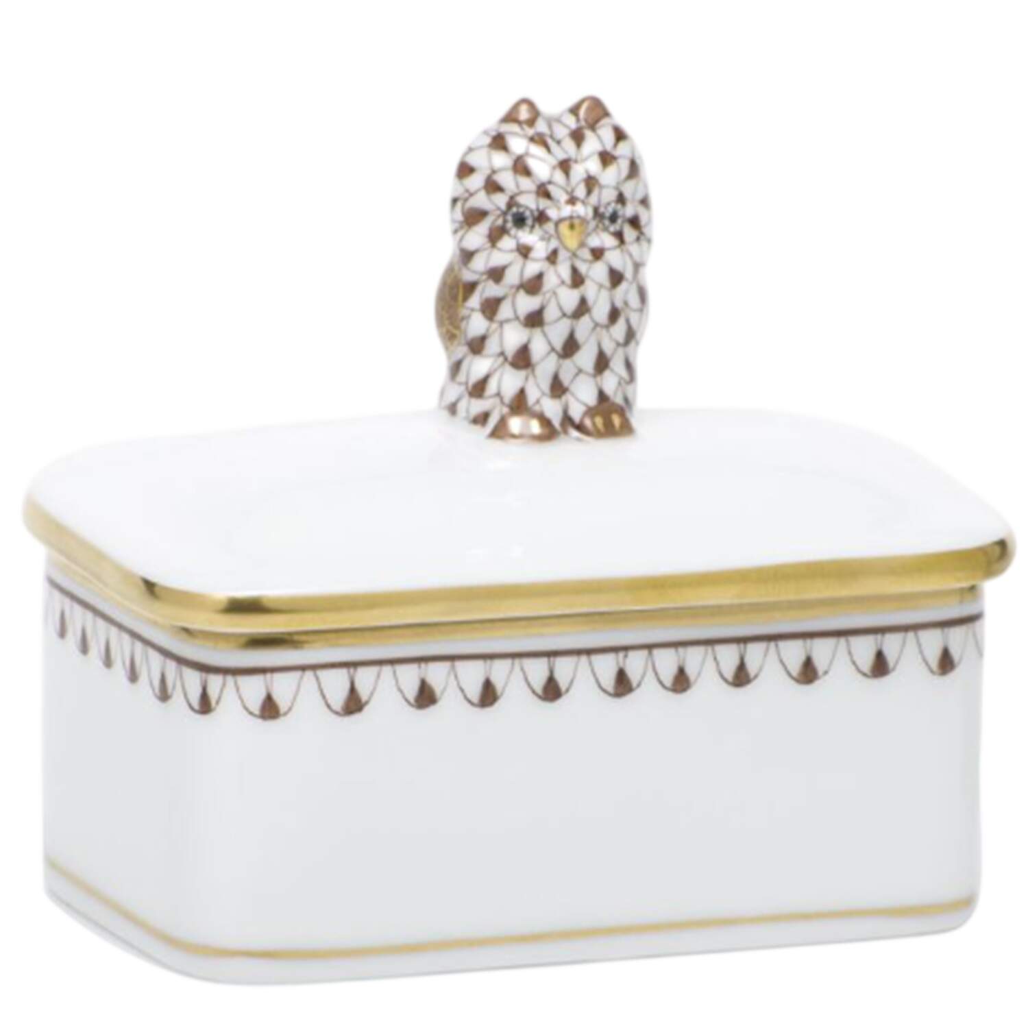 Boxes Rect Box W/Owl-Chocolate  - No Box by Herend-1