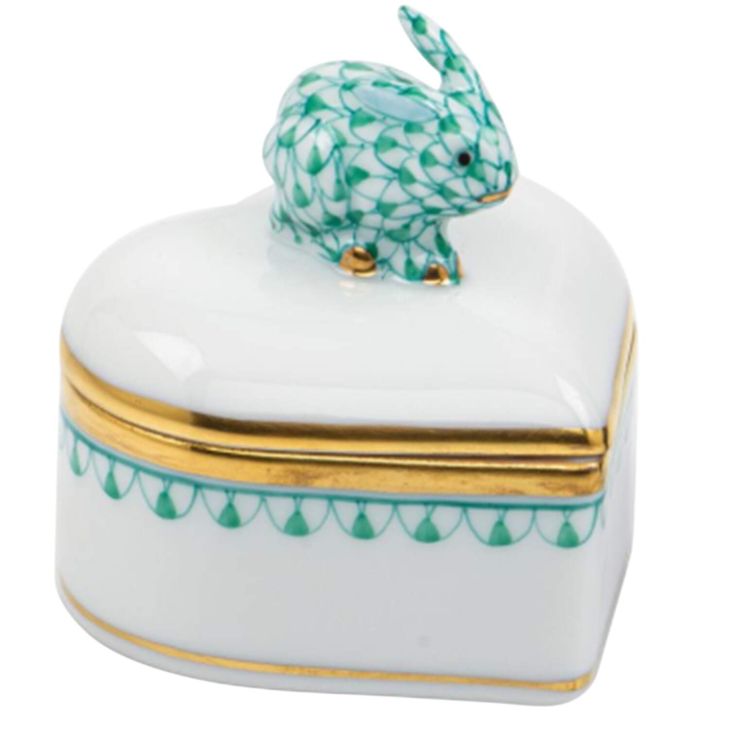 Boxes Heart Box W/Bunny-Green  - No Box by Herend-1