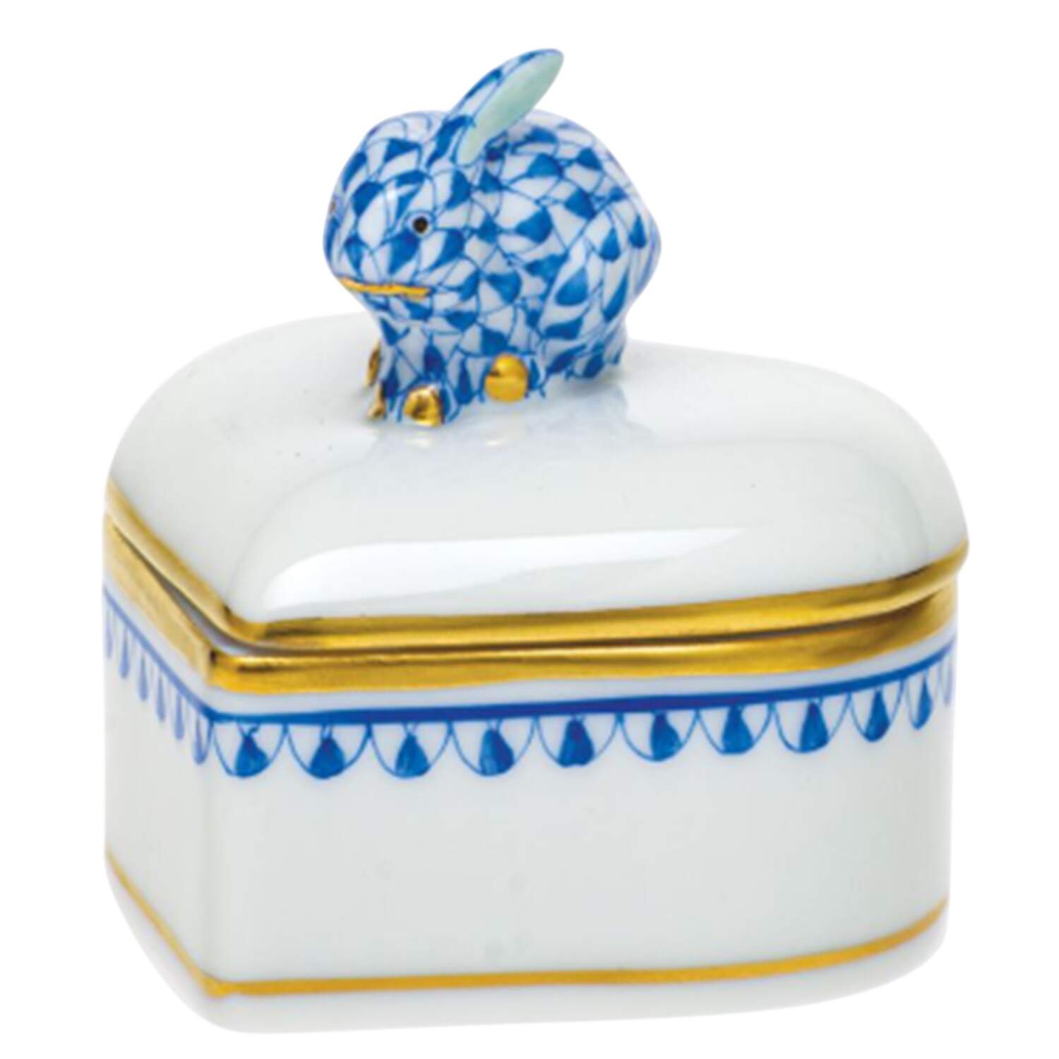 Boxes Heart Box W/Bunny-Sapphire  - No Box 108 by Herend-1