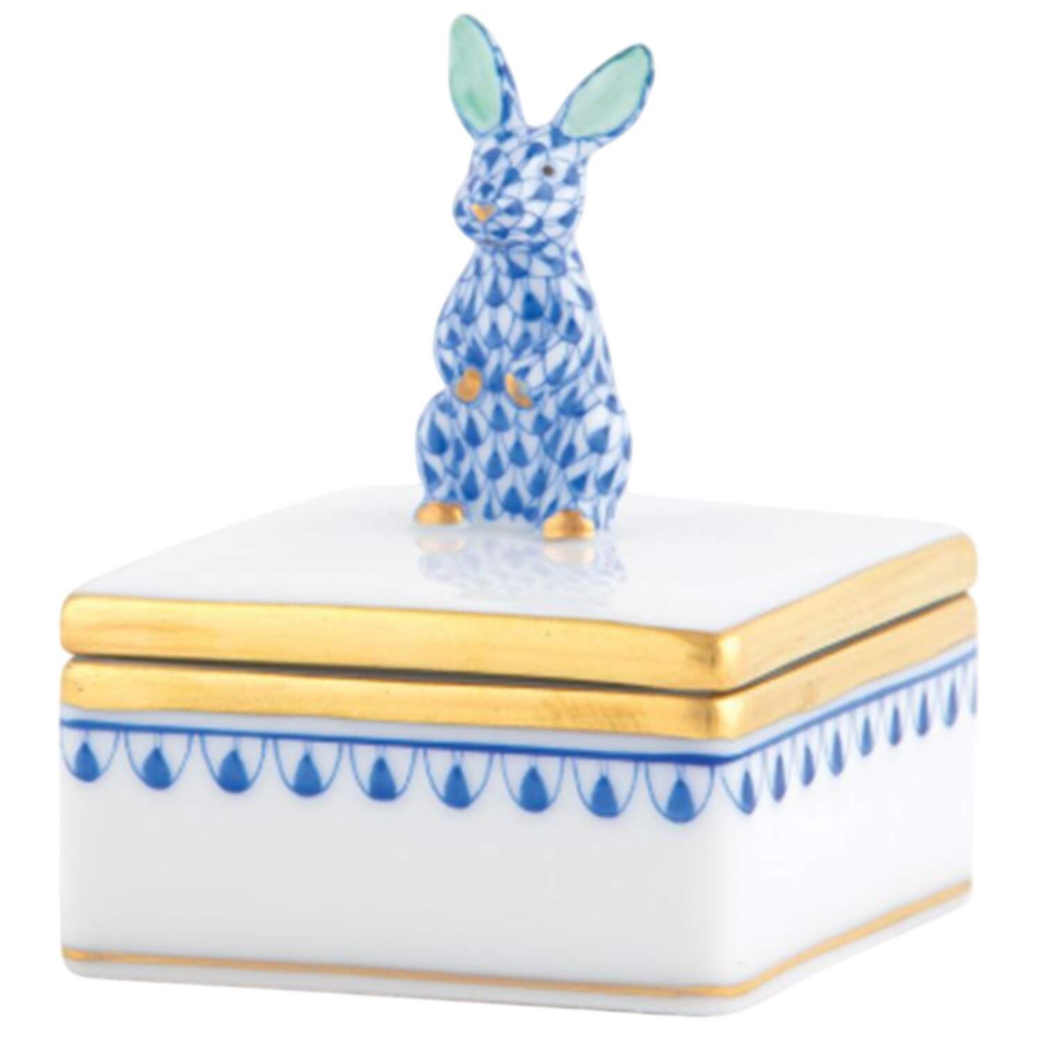 Boxes Sq Box W/Sitting Bunny-Sapphire  - No Box by Herend-1