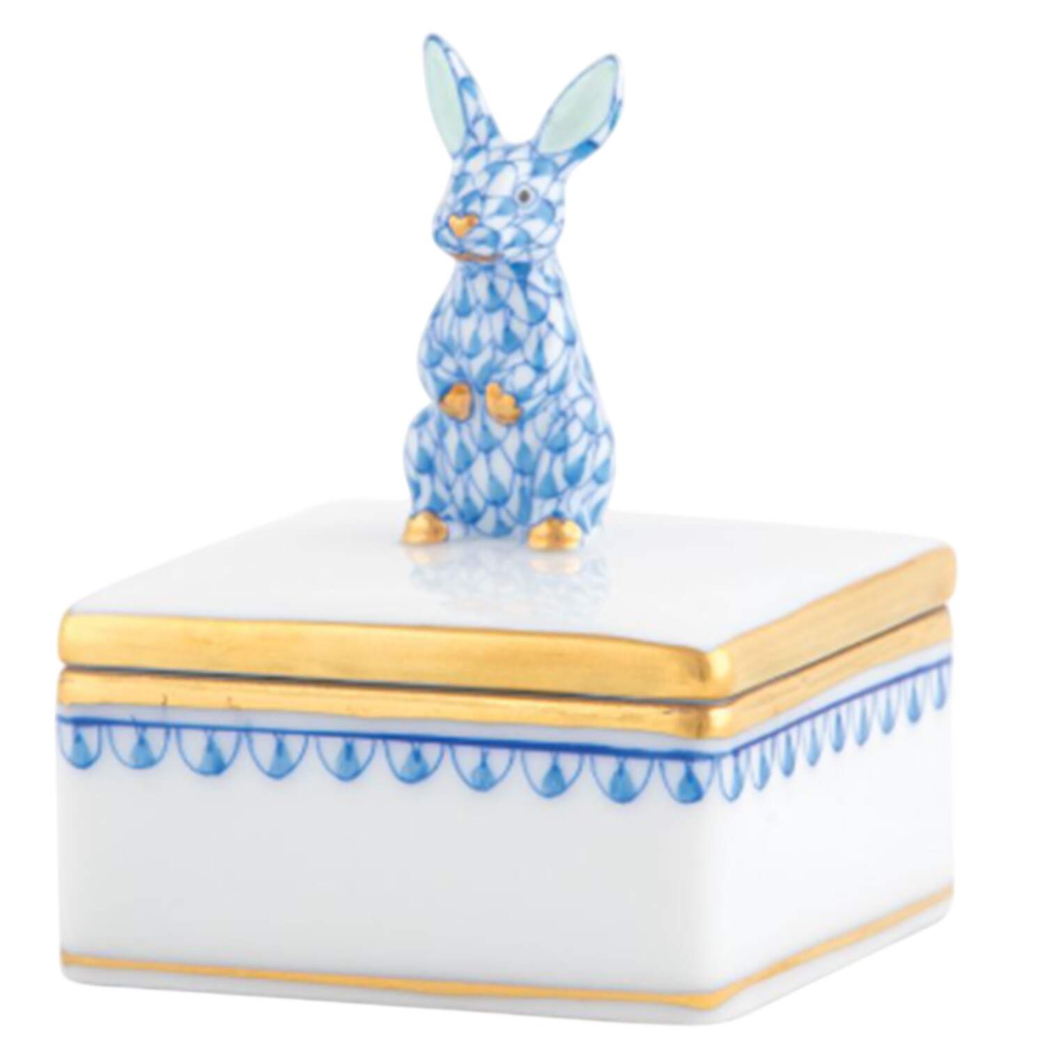 Boxes Sq Box W/Sitting Bunny-Blue  - No Box by Herend-1