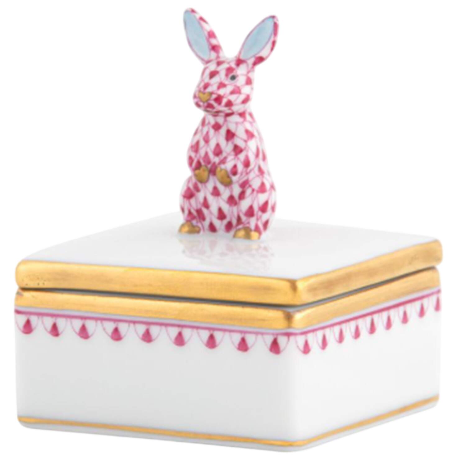 Boxes Sq Box W/Sitting Bunny-Raspbery  - No Box by Herend-1