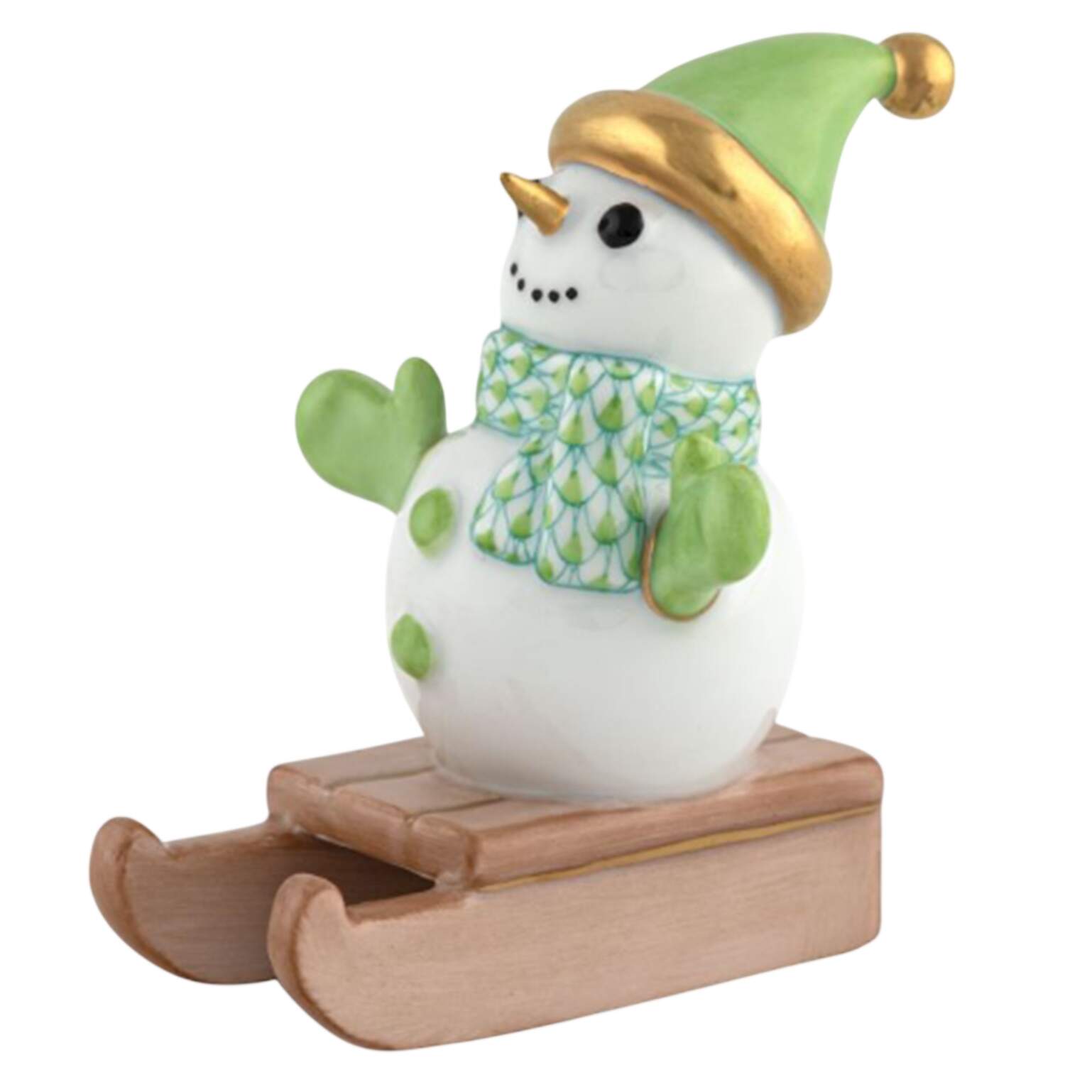 Manmade Objects Sledding Snowman-Key Lime - No Box by Herend-1