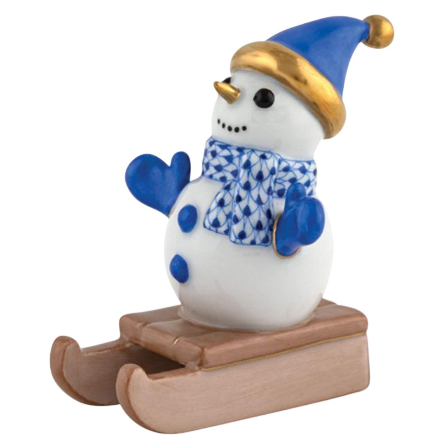 Manmade Objects Sledding Snowman-Sapphire - No Box 159 by Herend-1