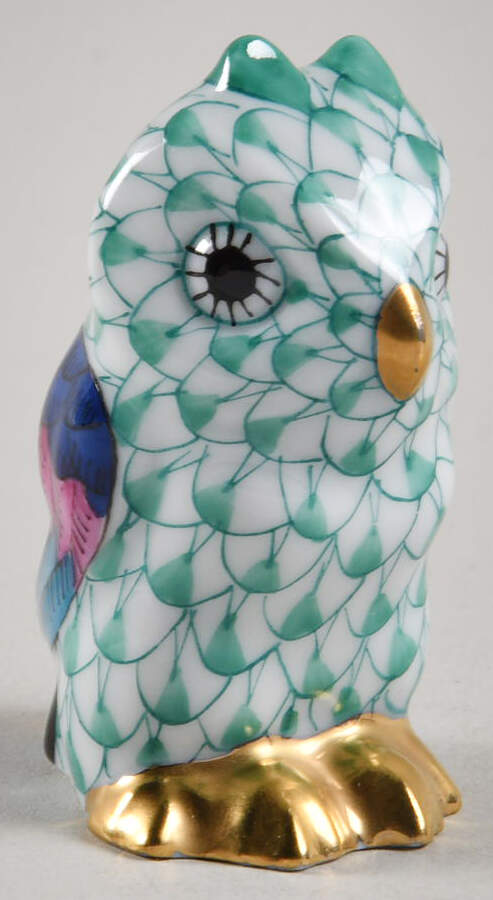Birds of Prey Miniature Owl-Green - No Box by Herend-1