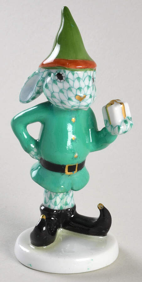 Rabbits-Bunnies (Holidays-Seasonal) Elf Bunny-Green - No Box by Herend-1