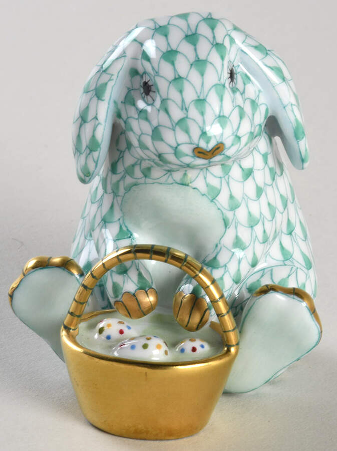 Rabbits-Bunnies (Holidays-Seasonal) Eggstravagant Rabbit- Green - No Box by Herend-1