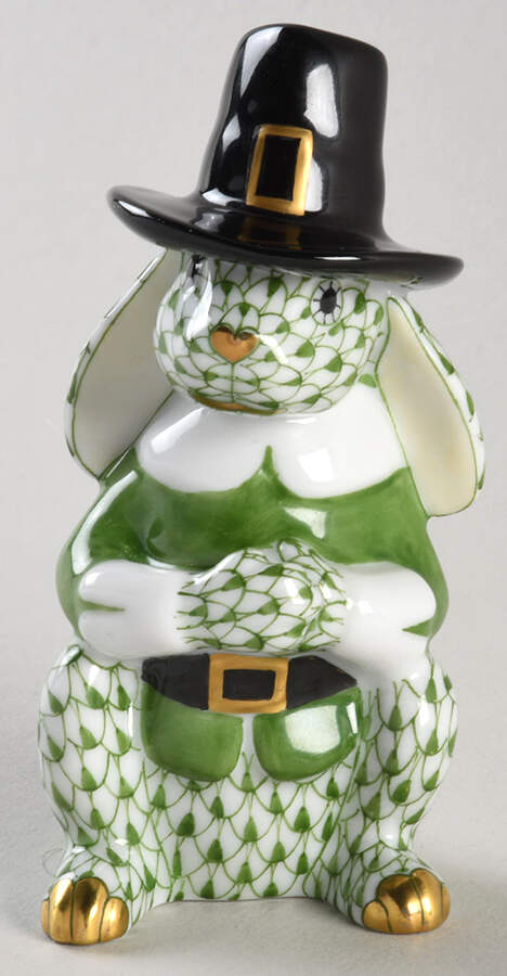 Rabbits-Bunnies (Holidays-Seasonal) Pilgrim Bunny- Green - No Box by Herend-1