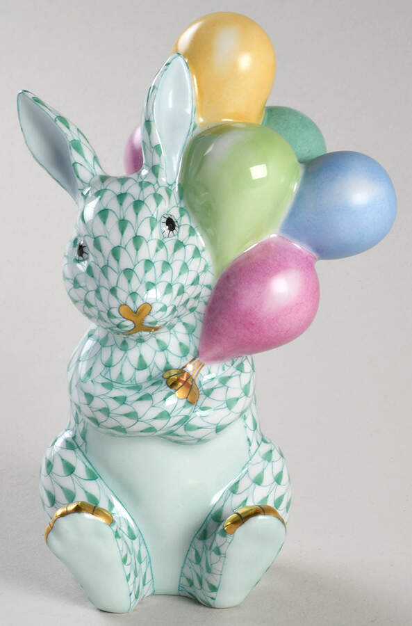 Rabbits-Bunnies (Holidays-Seasonal) Balloon Bunny- Green - No Box by Herend-1