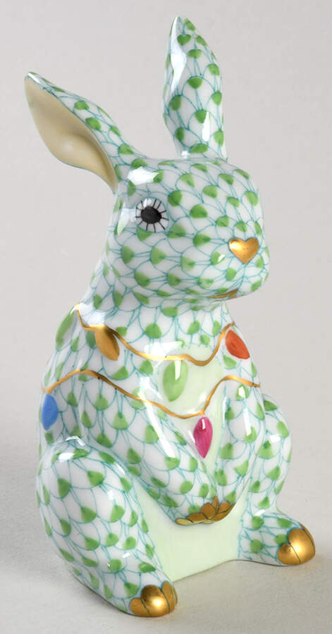 Rabbits-Bunnies (Holidays-Seasonal) Bunny W/Christmas Lghts-Keylm - No Box by Herend-1