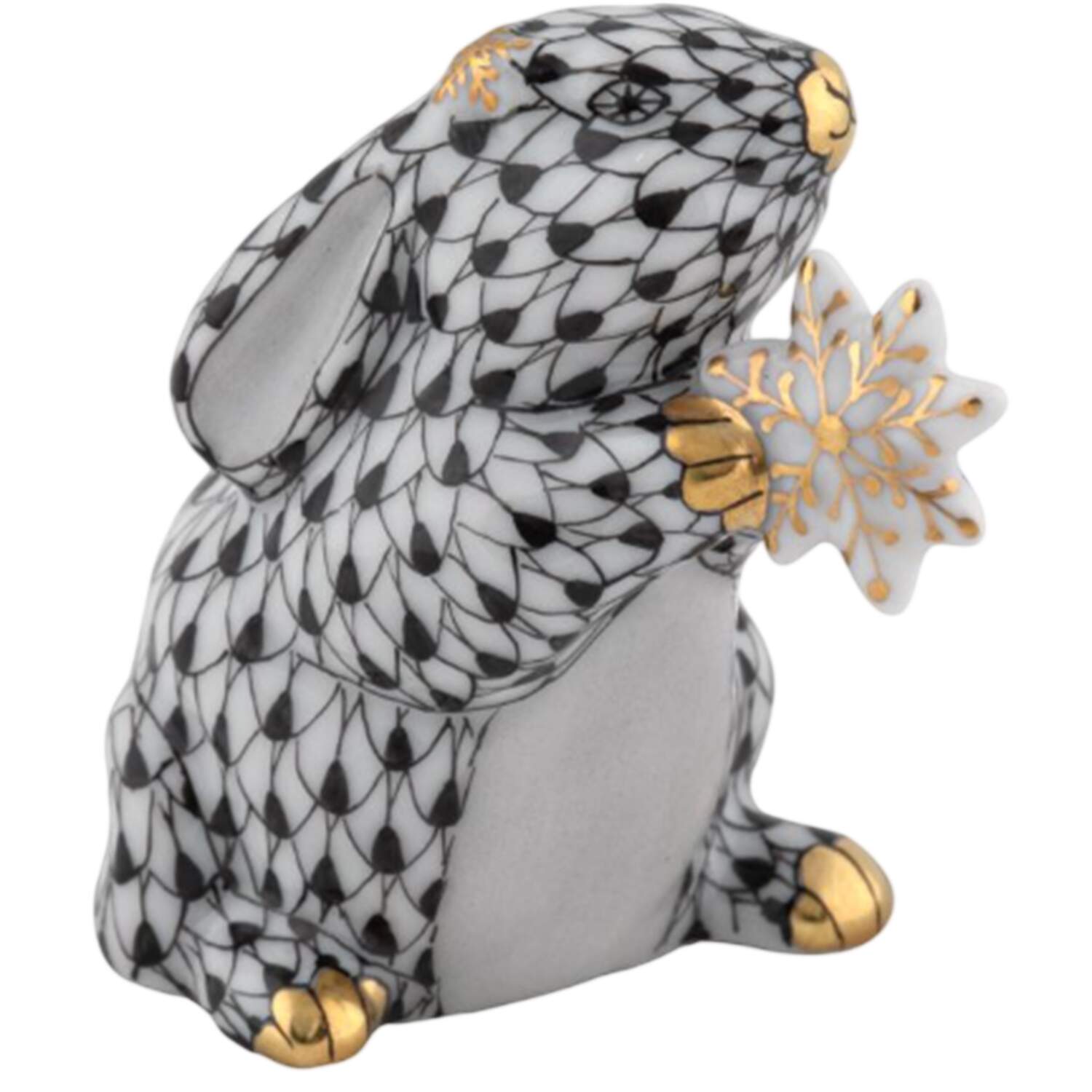 Rabbits-Bunnies (Holidays-Seasonal) Snowflake Bunny-Black - No Box by Herend-1