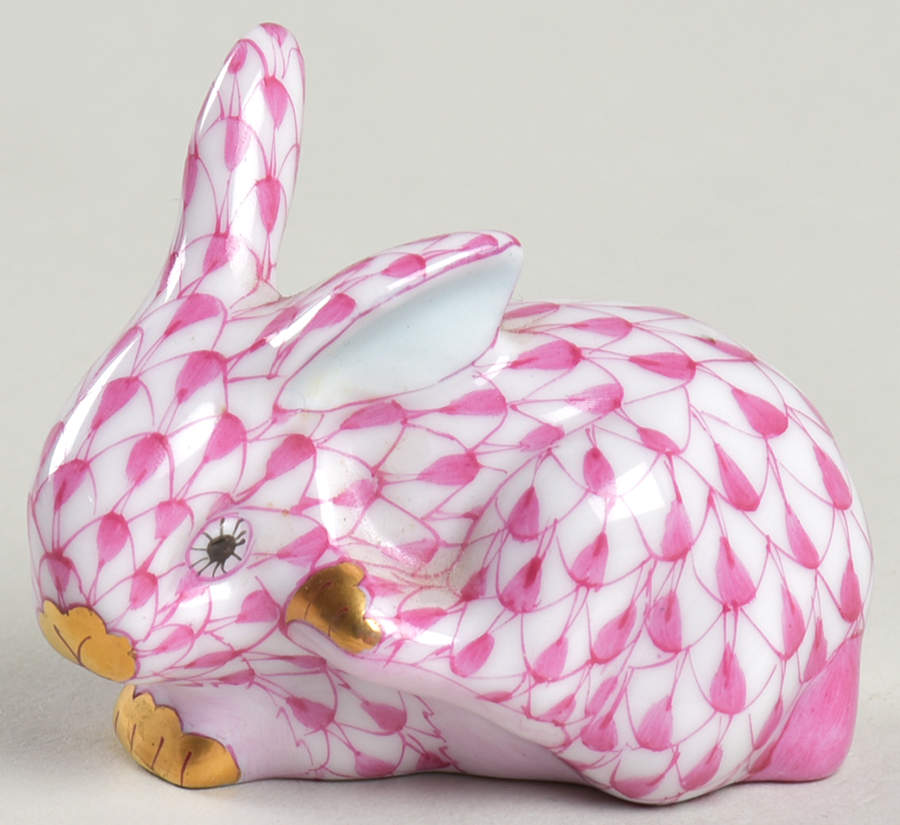 Rabbits & Bunnies (Single) Scratching Bunny/Small-Raspberry - No Box by Herend-1