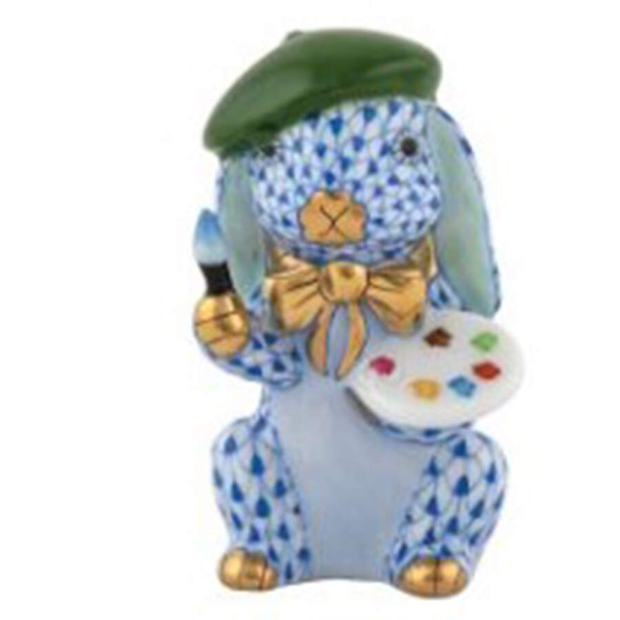 Rabbits & Bunnies (Single) Painter Bunny- Sapphire - No Box by Herend-1