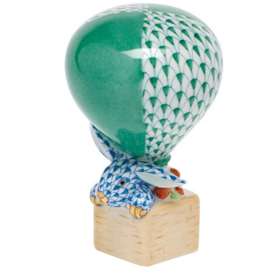Rabbits & Bunnies (Single) Hot Air Balloon Bunny- Grn/Blu - No Box by Herend-1