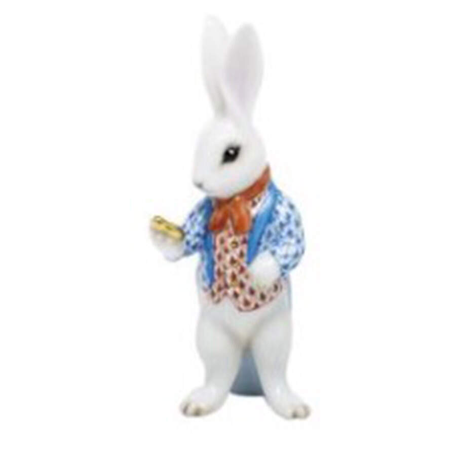 Rabbits & Bunnies (Single) White Rabbit W/Topcoat Blu/Rus - No Box by Herend-1
