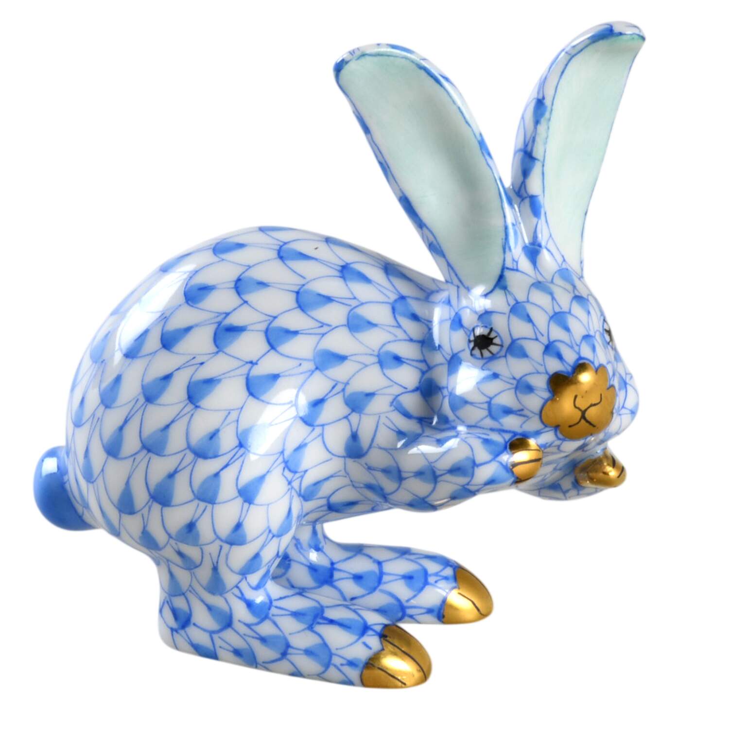 Rabbits & Bunnies (Single) Bunny Hop - Blue - No Box by Herend-1