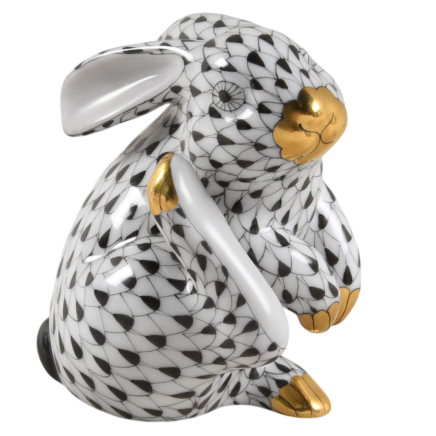 Rabbits & Bunnies (Single) Scratching Bunny-Black/Black Eyes - No Box by Herend-1
