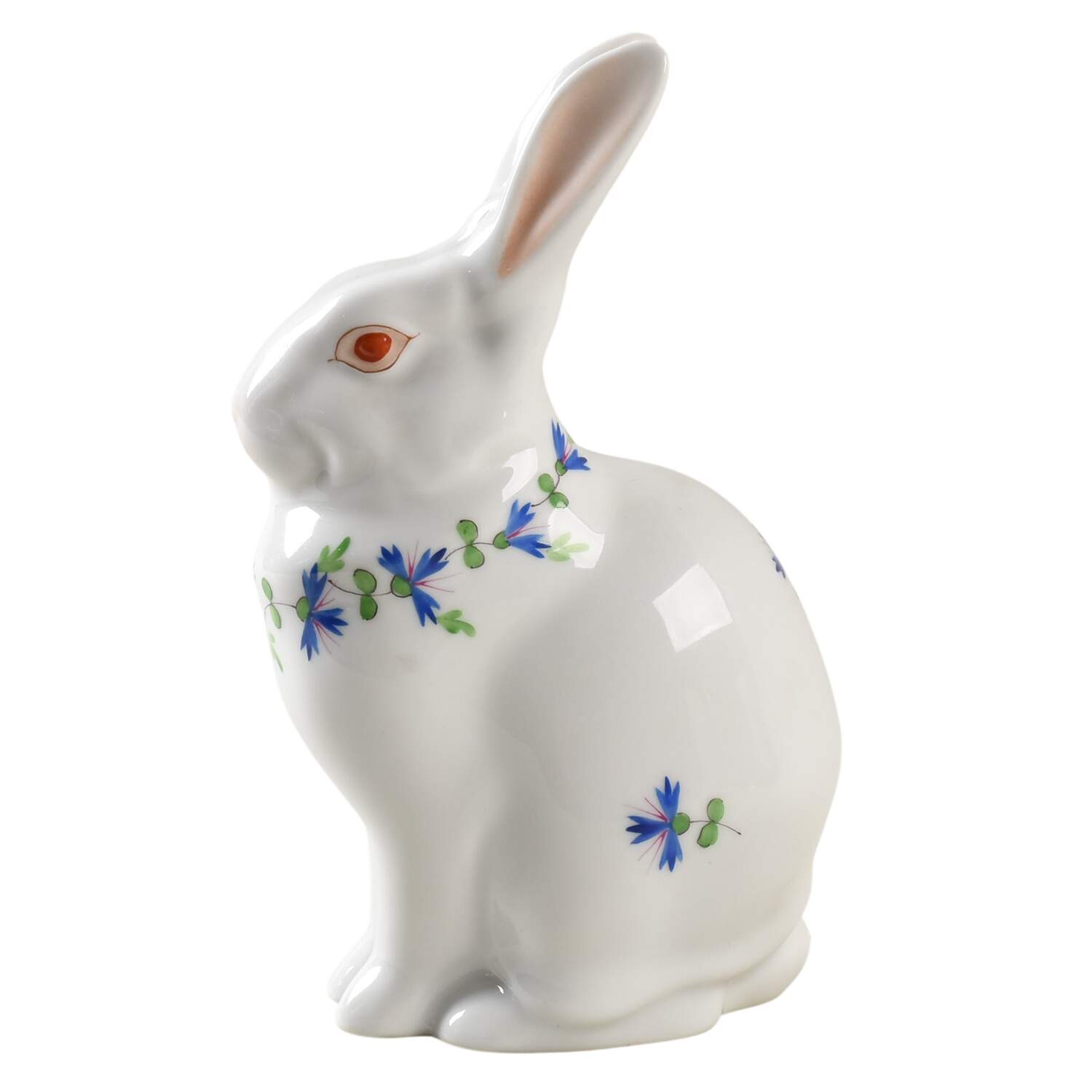 Rabbits & Bunnies (Single) Rabbit-White With Blue Flowers - No Box by Herend-1