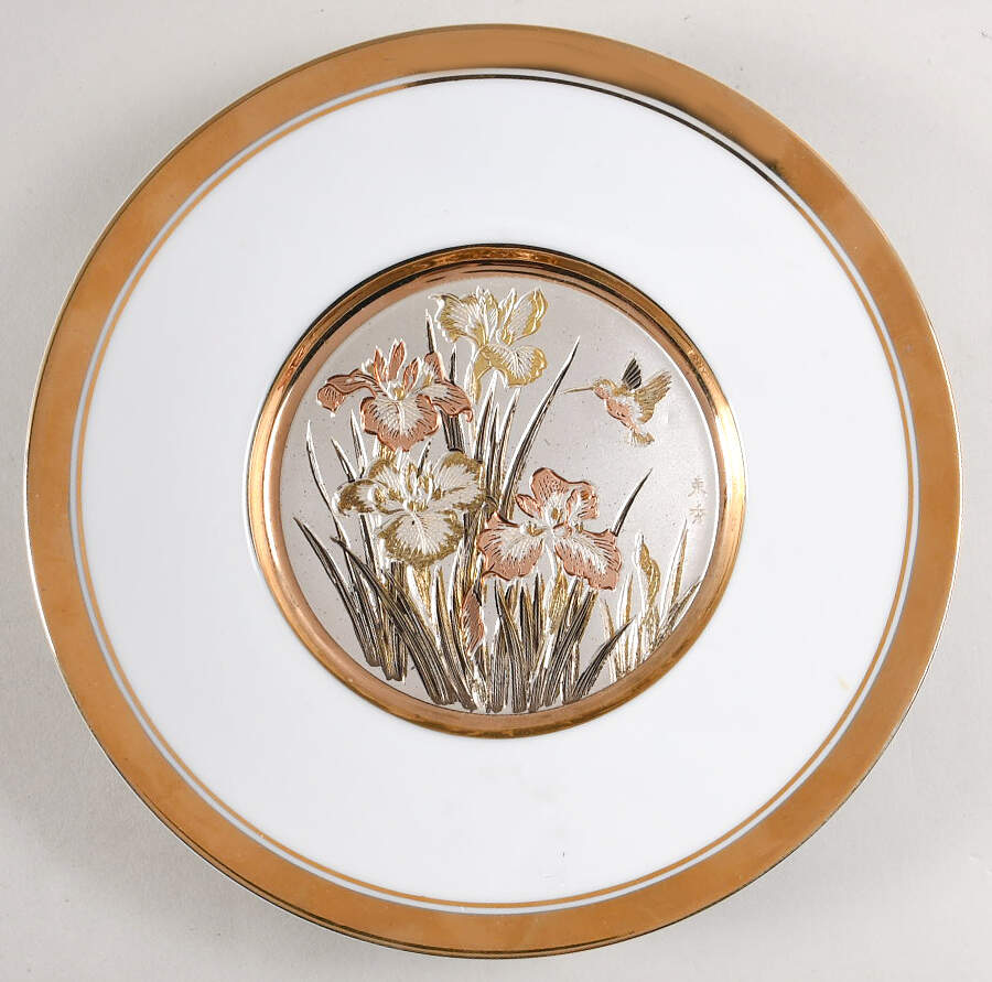 Chokin Art Hummingbird And Flowers-White - No Box by Japan-1
