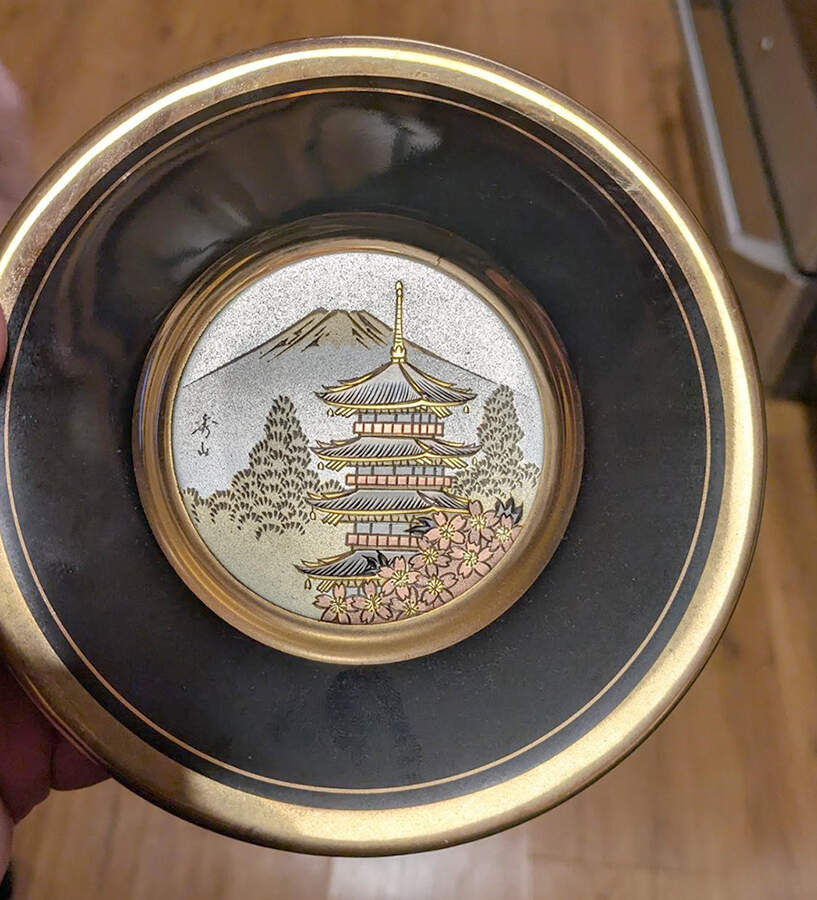Chokin Art Mount Fuji And Pagoda - No Box by Japan-1